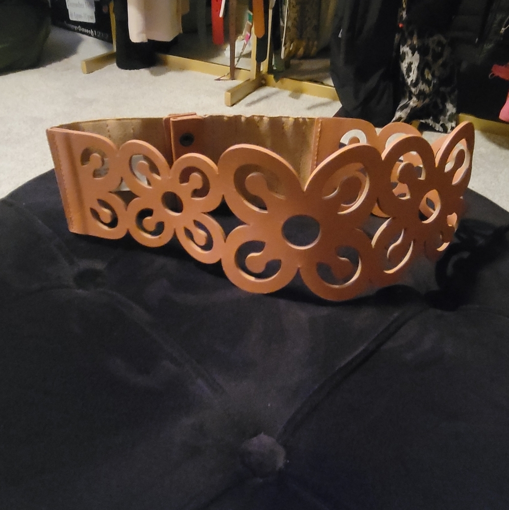 Elegant Tan Floral Cutout Belt